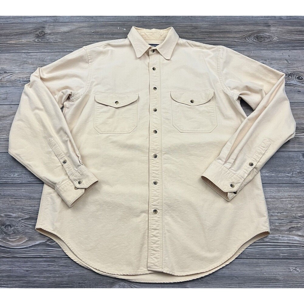 Vtg Lands End Mens LT Button Up Shirt‎ Yellow Outdoor Heavy Cotton Cabincore